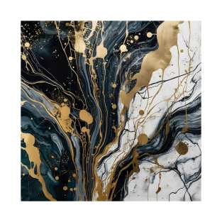 Tonal black, white and gold paint marble design pattern T-Shirt