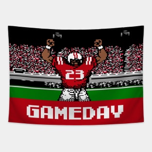 Red and White Football Gameday Retro 8 Bit Linebacker W Tapestry