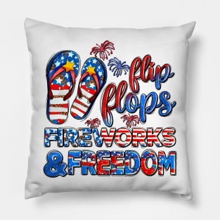 Flip Flops Fireworks And Freedom, USA Flag, 4th Of July, Independence Day Pillow