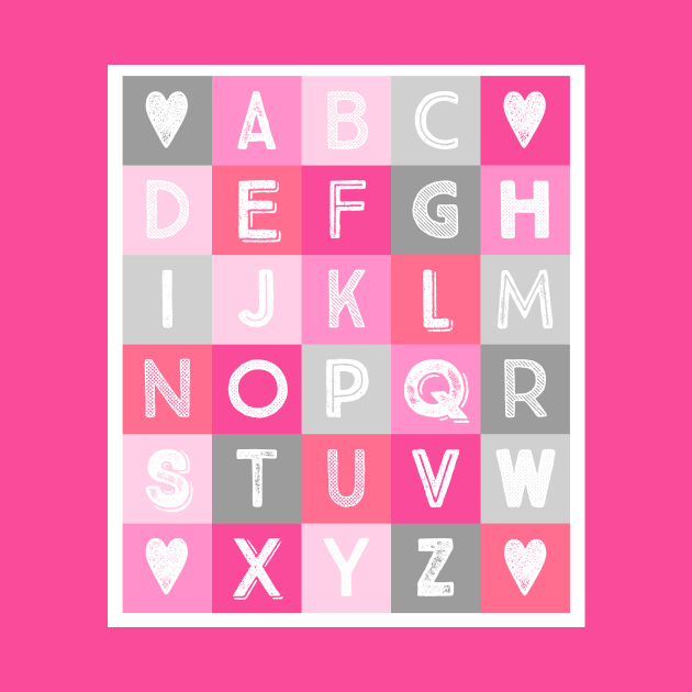 Pink grey Alphabet art decor pattern by dreamingmind