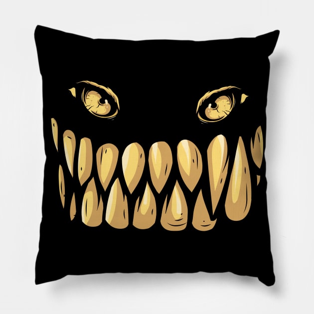 Golden Teeth Eyes Pillow by positivedesigners