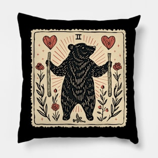 Tarot card with bear and hearts Pillow