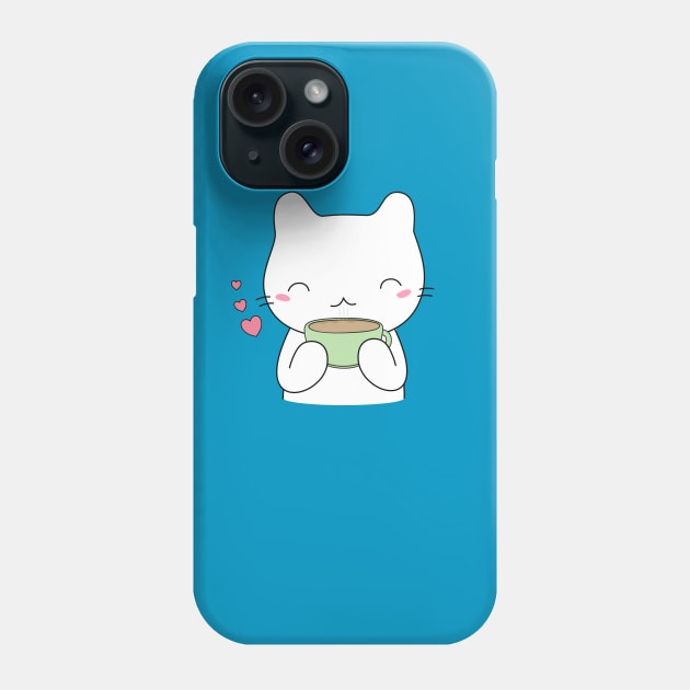 Cute Coffee Cat T-Shirt Phone Case by happinessinatee
