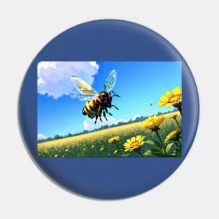 Anime Bee on a Sunflower Field Pin