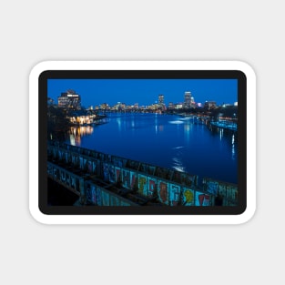 Boston MA Charles River at Dusk Dewolfe Boathouse Boston Skyline Magnet