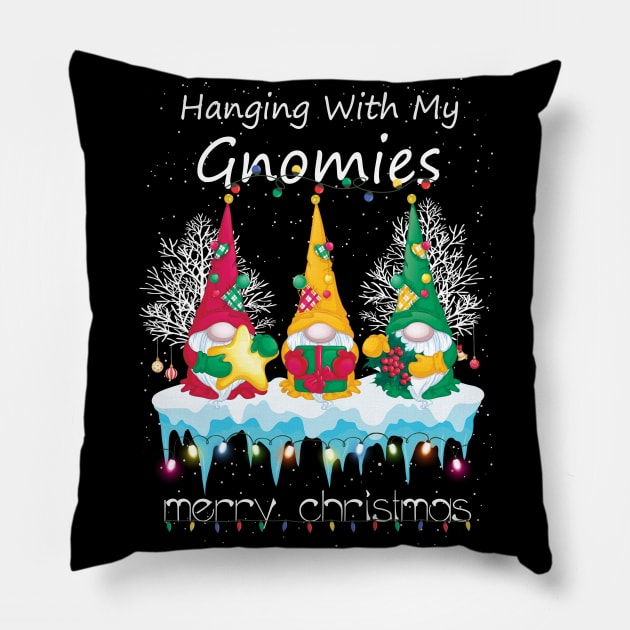 Gnome Funny Christmas Hanging With My Gnomies Merry Christmas Pillow by tabaojohnny