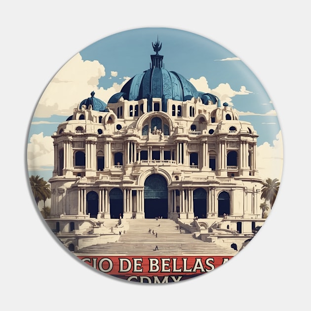 Palacio de Bellas Artes Mexico Vintage Poster Tourism Pin by TravelersGems