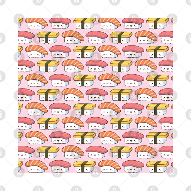 Cute Salmon, Tuna and Egg Sushi Pattern by rustydoodle