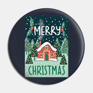 Merry Christmas Cabin Retro Vintage Winter Design Pin