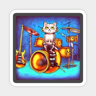 A Cat Sitting On It's Drum Kit Magnet