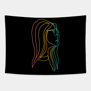 One Line Art - Girl Portrait Tapestry