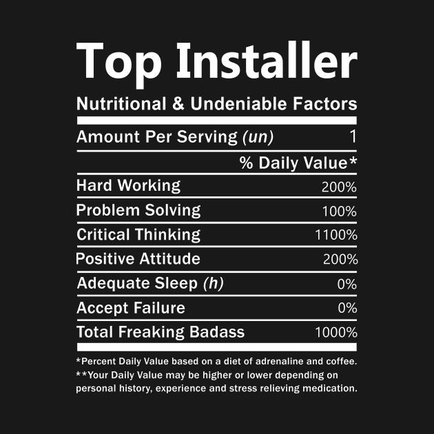 Top Installer T Shirt - Nutritional and Undeniable Factors Gift Item Tee by Ryalgi