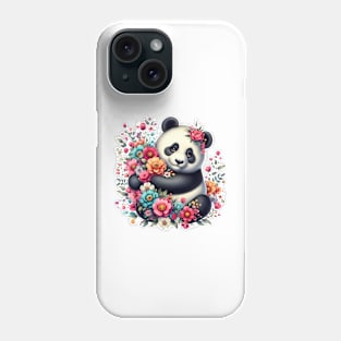 A panda decorated with beautiful colorful flowers. Phone Case