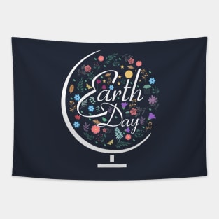 Earth day colorful floral  globe sketch Tapestry
