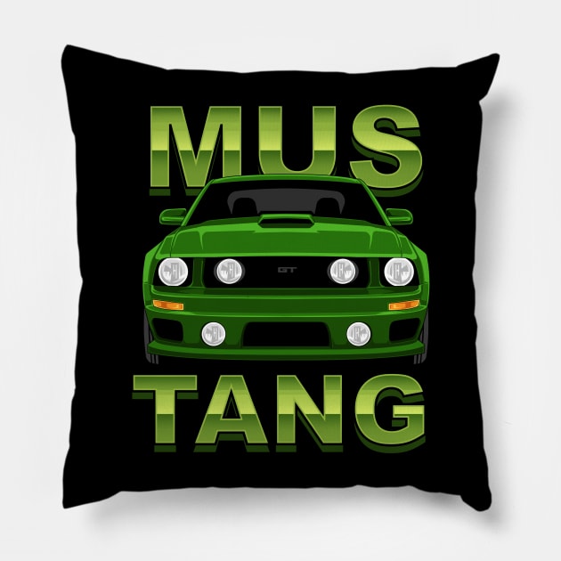 Green Mus Tang American Muscle Vehicle 2009 GT Pillow by yourcar.art