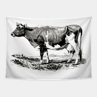 Cow Black and White Illustration Tapestry