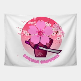 Kawaii sakura samurai cute cherry blossom Tapestry