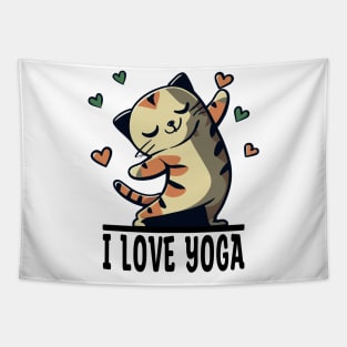 I Love Yoga Cute Cat Design Tapestry