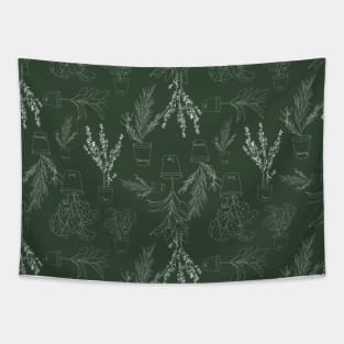 Plants pattern with leafs in pastel color line art. Tapestry