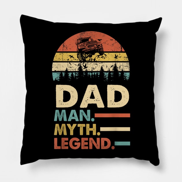 Dad Man Myth Legend Vintage Jeep For Mens Papa Father's Day Jeep gift Pillow by David Darry