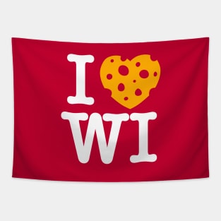 I Love Wisconsin - Madison Red Background Tapestry