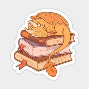 Little golden dragon sleeping on a stack of books Magnet