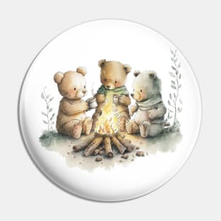 Teddy Bears Camping Watercolor Pin