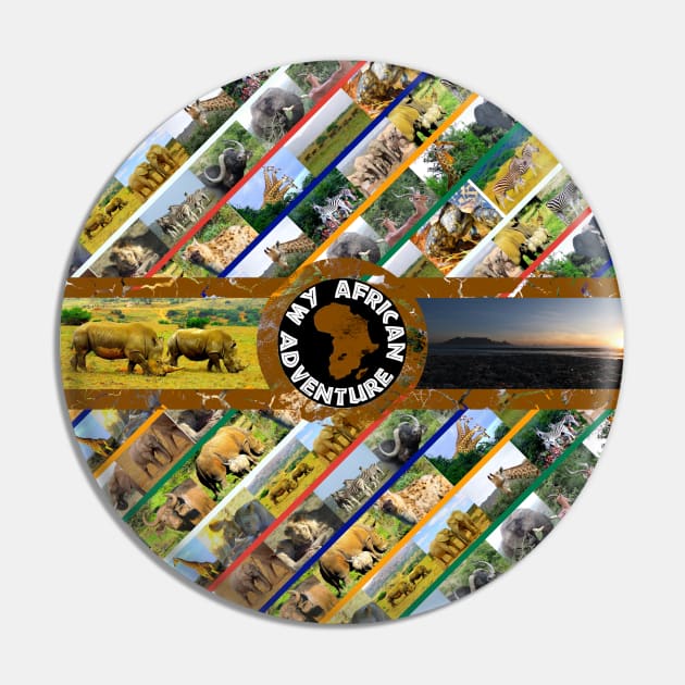 My African Adventure Wildlife Collage Pin by PathblazerStudios