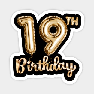 19th Birthday Gifts - Party Balloons Gold Magnet