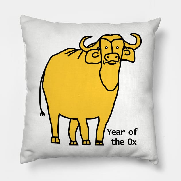 Year of the Ox Yellow Pillow by ellenhenryart