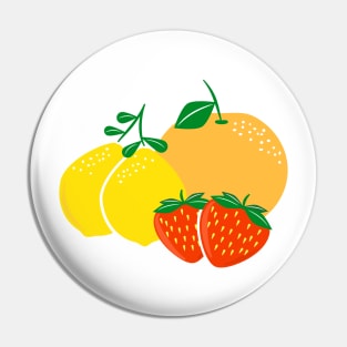 Fruit Fusion: Citrus and Berries Digital Illustration - Lemon, Strawberry and Orange Pin