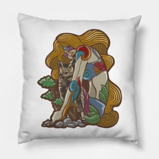 abstract girl owl shaped Pillow