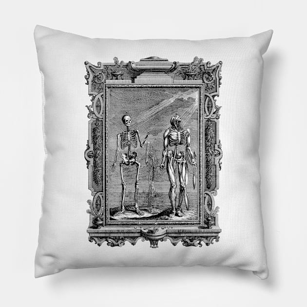 Anatomical figures on a cliff by the sea, their heads illuminated by light - B. Probst Pillow by themasters