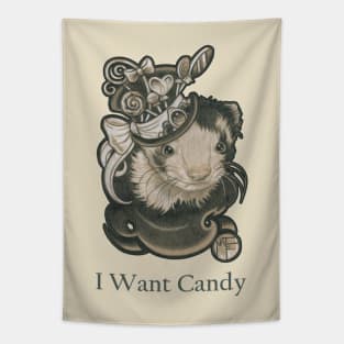 The Candy Lover Ferret - I Want Candy - Charcoal Outlined Version Tapestry