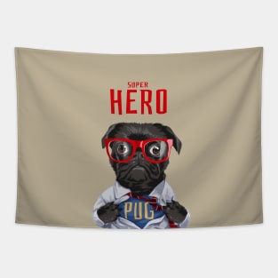 Super Hero Pug Dog Tapestry