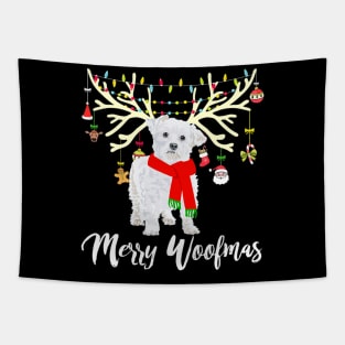 Merry Woofmas Maltese Reindeer Christmas Tapestry