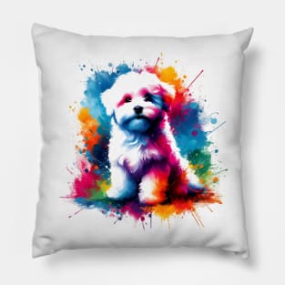 Charming Bolognese Dog in Colorful Splash Art Style Pillow