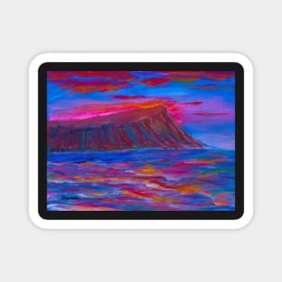 Colorful Hawaii Sunset Over Water, Honolulu, Oahu, Painting Magnet