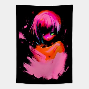 Pink Anime Girl Painting Tapestry