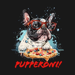 French Bulldog Wearing Glasses Eating Pizza T-Shirt