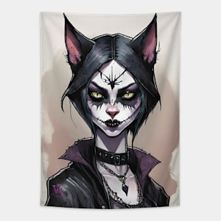 Goth Cat Girl Tapestry