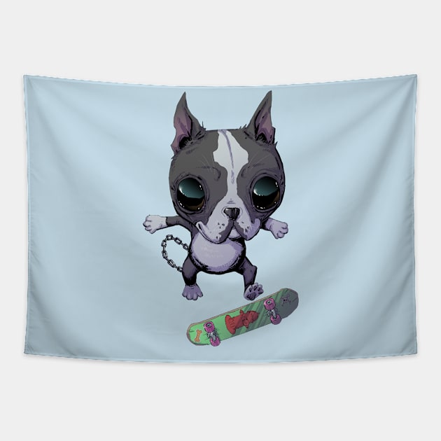 Boston Terrier Skateboarding Gift For Boston Terrier Owners and Lovers Tapestry by Hutchew