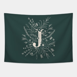 Botanical Letter J (Forest Green) Tapestry