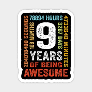 9th Birthday Years Old Vintage Retro 108 Months Boy Girl Magnet