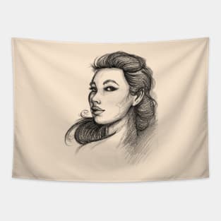 Beautiful Woman Artist Pencil Sketch 1 Tapestry