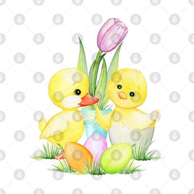 Chicken, Duck, Easter Eggs and Tulip by Cool Abstract Design