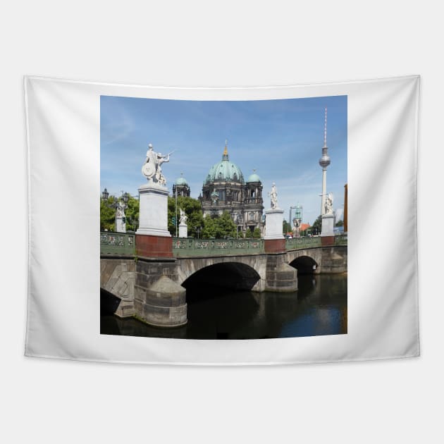 Schinkelbrücke,Berliner Dom and Spree, Berlin-Mitte, Berlin, Germany Tapestry by Kruegerfoto