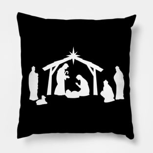 The Christmas Nativity White Silhouette Pillow