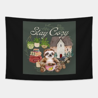 Stay Cozy Sloth Tapestry