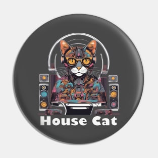 House cat funky colourful pet and music lovers design Pin